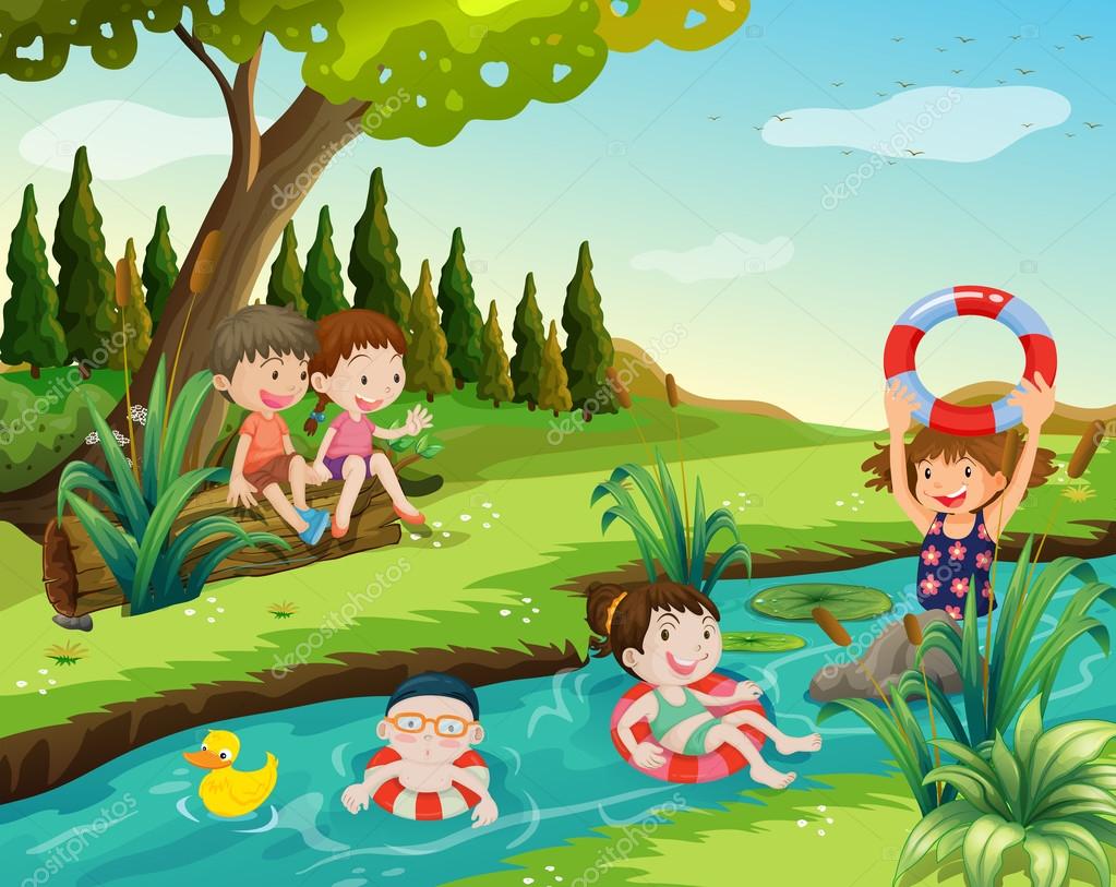 depositphotos 108600000 stock illustration children swimming in the river